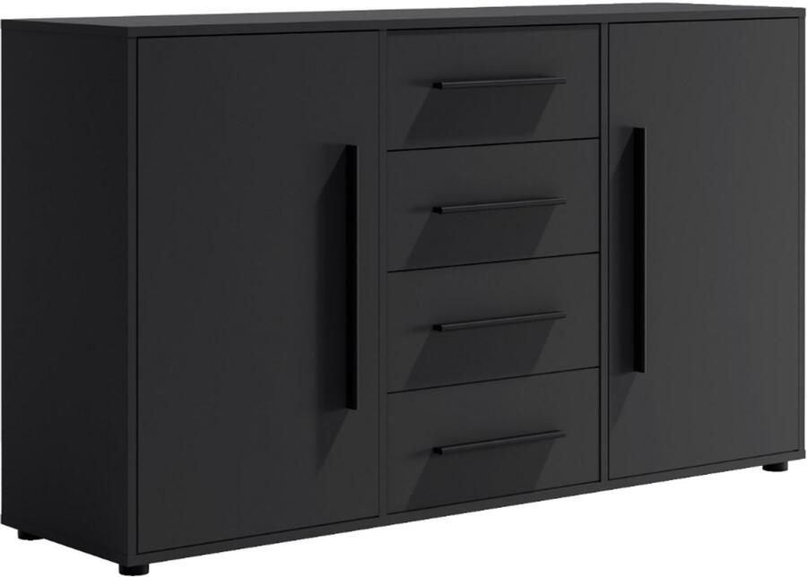 Maxi Maja Maxione ladekast breedte 150 cm 3 laden 2 deuren legplanken zwart ergonomisch jeugdmeubilair woonkamermeubilair dressoir