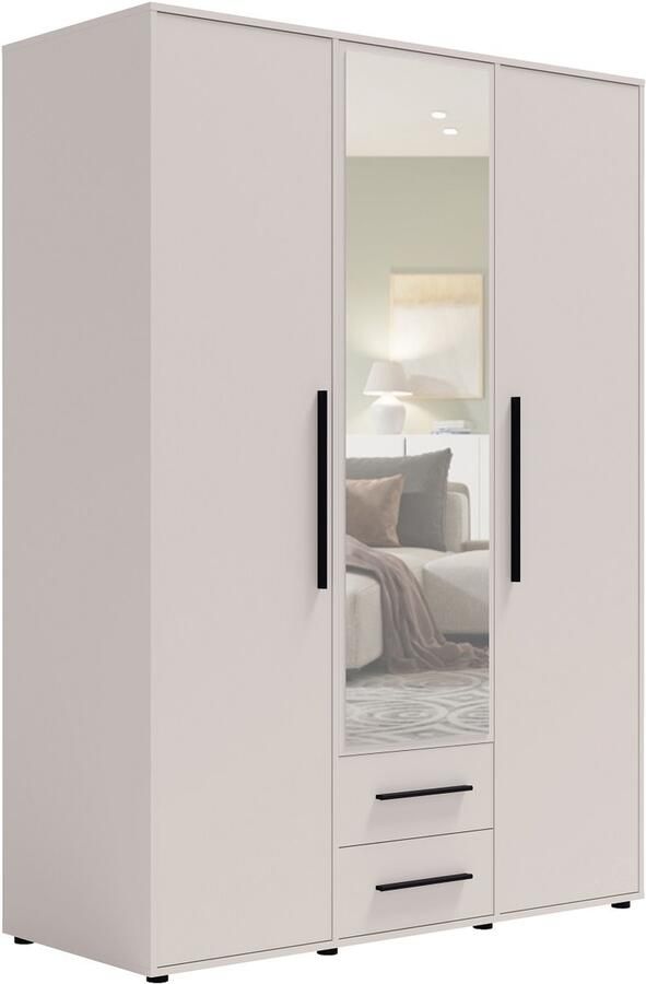 Maxi Maja Maxione SZ3D2SZ kledingkast 150 cm breed kledingkast cashmere beige 3 openslaande deuren met spiegel 2 laden legplanken hanggedeelte