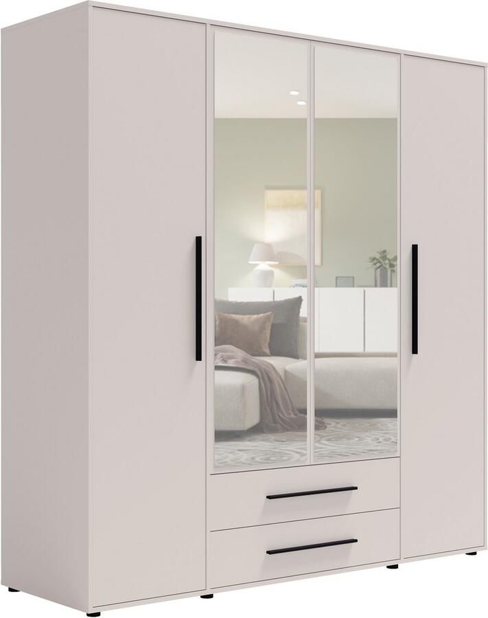 Maxi Maja Maxione SZ4D2SZ kledingkast 198 cm breed kledingkast cashmere beige 4 openslaande deuren met spiegel 2 laden legplanken hanggedeelte