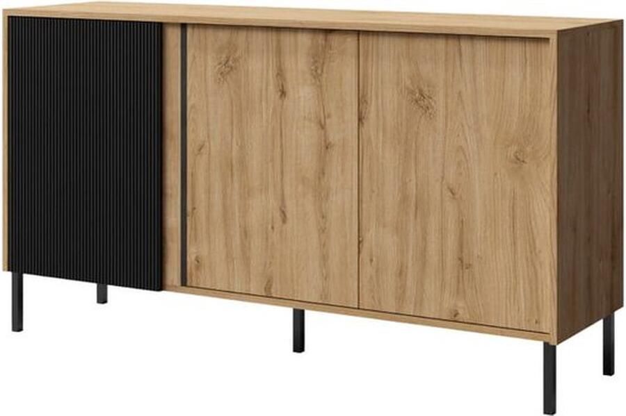 Maxi Maja MIA 2 ladekast met planken 145 cm 3 deuren eeuwige eik en zwart loft stijl
