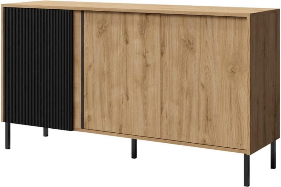 Maxi Maja MIA 2 Ladekast met Planken Breedte 145 cm Eternal Oak + Zwart Driedeurs Ladekast Loft Stijl
