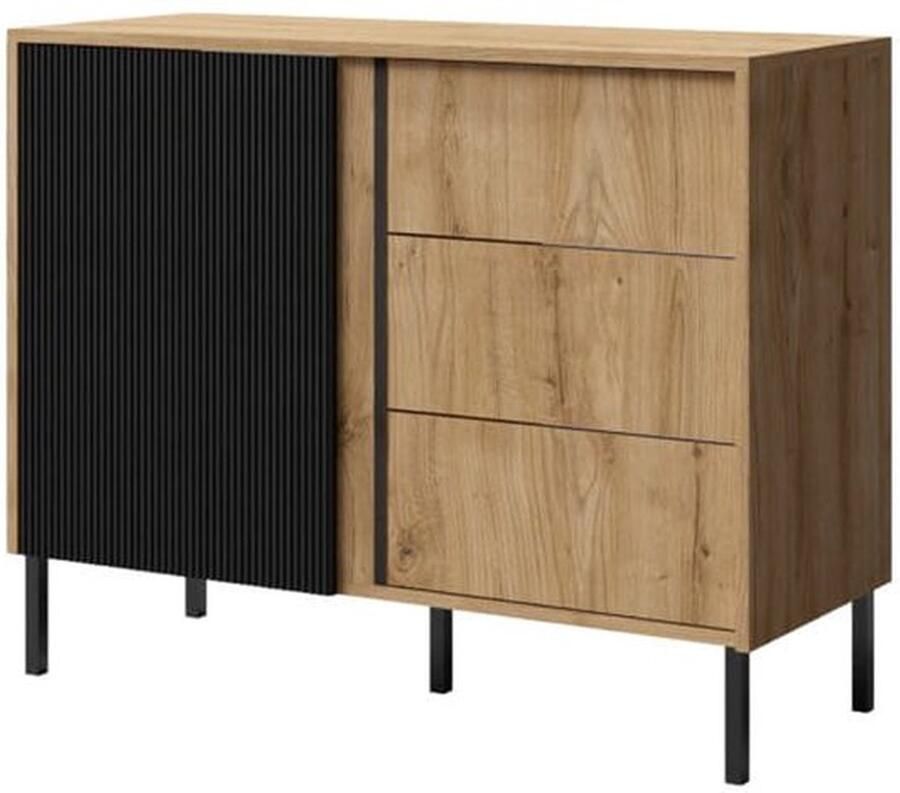 Maxi Maja MIA 5 lage ladekast 3 lades 100 cm eeuwige eik en zwart loft stijl