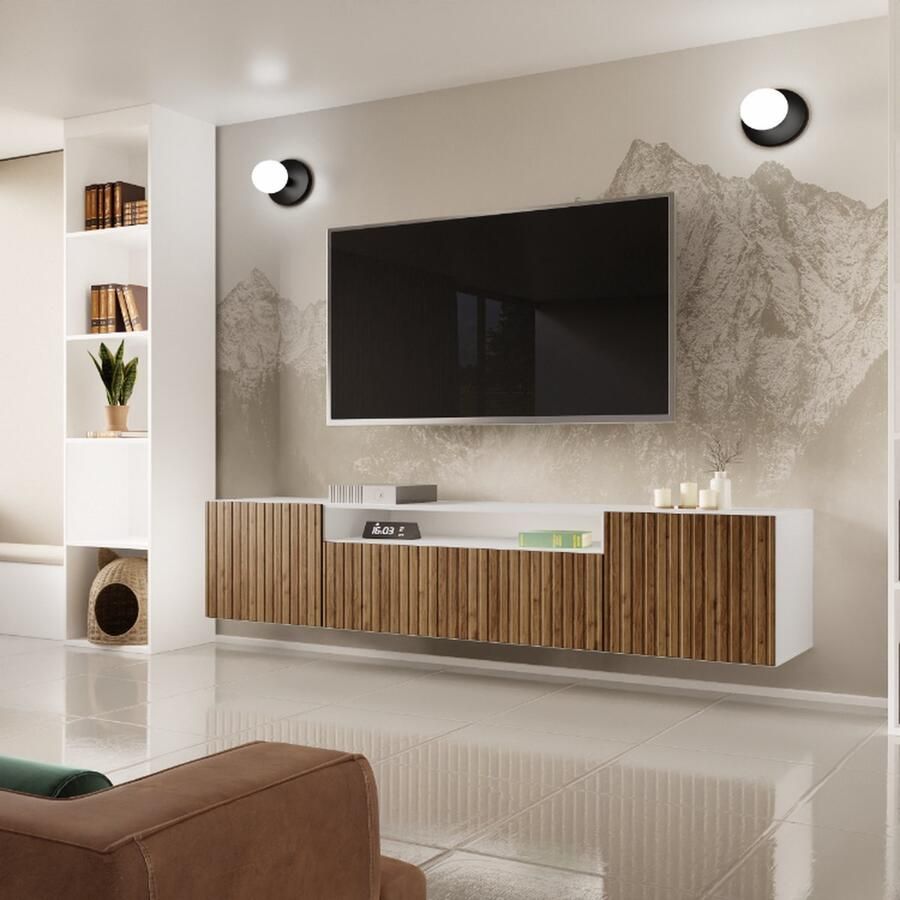Maxi Maja Mio Catania TV-meubel wandkast 200 x 40 x 41 cm groot ruim wit + decor: eiken catania hoge kwaliteit woonkamer meubels arton