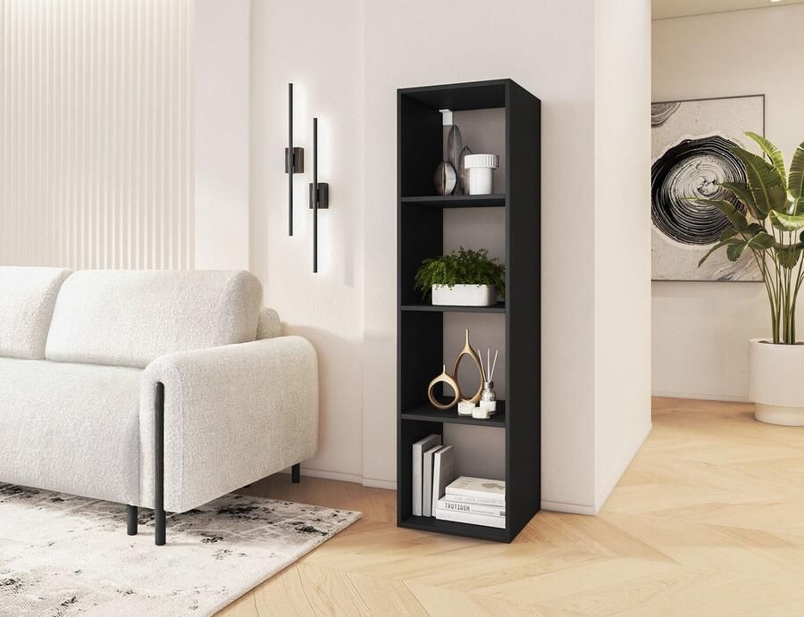 Maxi Maja Moderne Boekenkast voor de woonkamer Zwart Boekenkast met planken Boekenkast 38 cm