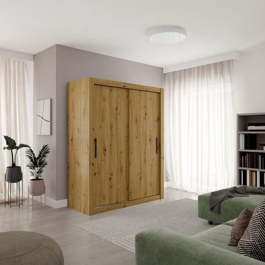 Maxi Maja Modi 160 Kledingkast Breedte 160 cm Kledingkast met schuifdeuren Ruime kledingkast Bruin Twee deuren Met planken Hanggedeelte