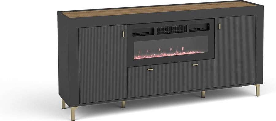 Maxi Maja MOSSA 07 Ladekast met elektrische haard staande kast hoge poten 177 cm industrieel woonkamermeubel