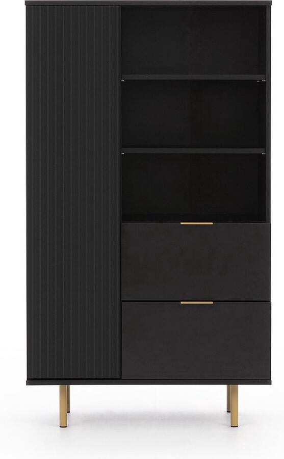 Maxi Maja Nubia R1D2SZ boekenkast met planken en lades 80 x 41 cm zwart met gouden handgrepen