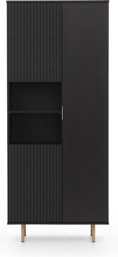 Maxi Maja Nubia R3D boekenkast 80 x 41 cm 3 deuren zwart met gouden handgrepen en hoge poten