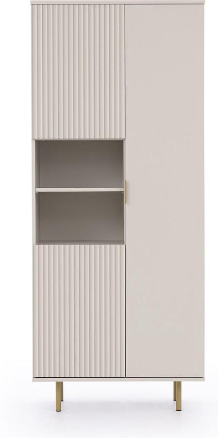 Maxi Maja Nubia R3D boekenkast met planken en deuren 80 x 41 cm hoogte 190 cm hoge poten MDF fronten kleur kasjmier beige