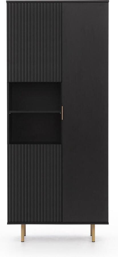 Maxi Maja Nubia R3D boekenkast met planken en deuren 80 x 41 cm hoogte 190 cm hoge poten MDF fronten zwart kleur