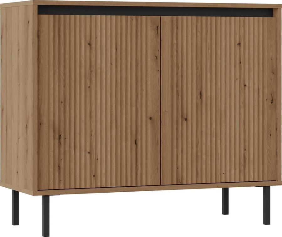 Maxi Maja Evoke Osaka ladekast 100 cm 2 lades gegroefde fronten met metalen poten in eiken kleur