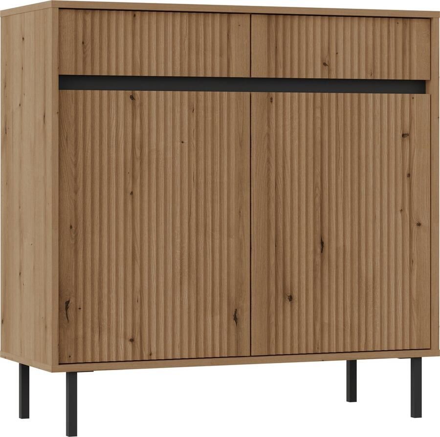 Maxi Maja OSAKA 2F2S ladekast Geribbelde fronten Ladekast Planken Metalen poten 100 cm Evoke Oak