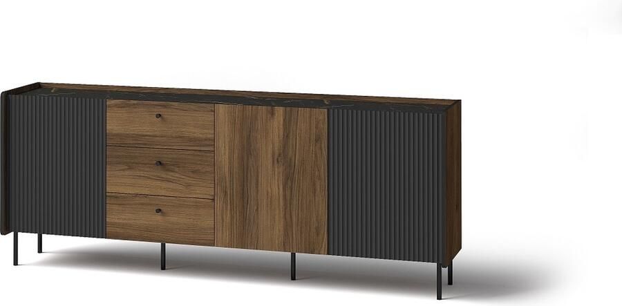 Maxi Maja Prestigo P6 ladekast 200 cm met laden en planken loftstijl ladekast op hoge poten gegroefd front dressoir -universeel voor de woonkamer voor de slaapkamer