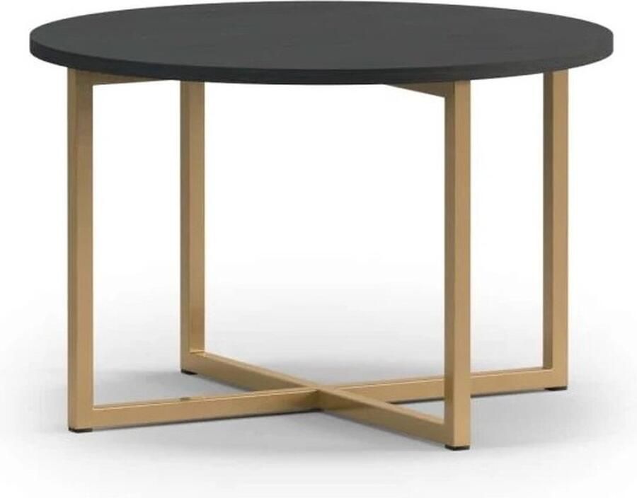 Maxi Maja Ronde salontafel met zwarte houtprint Pula Ø60 cm metalen frame modern woonkamermeubel