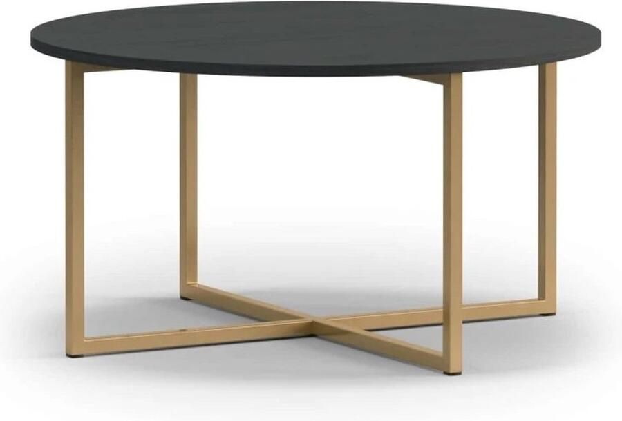 Maxi Maja Ronde salontafel met zwarte houtprint Pula Ø80 cm metalen frame modern woonkamermeubel