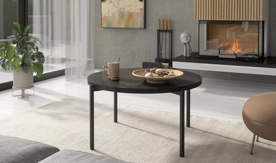 Maxi Maja Sigma A Salontafel Ronde Ø 84.2 cm hoogte 43 cm metalen frame woonkamermeubel zwart zwart glans