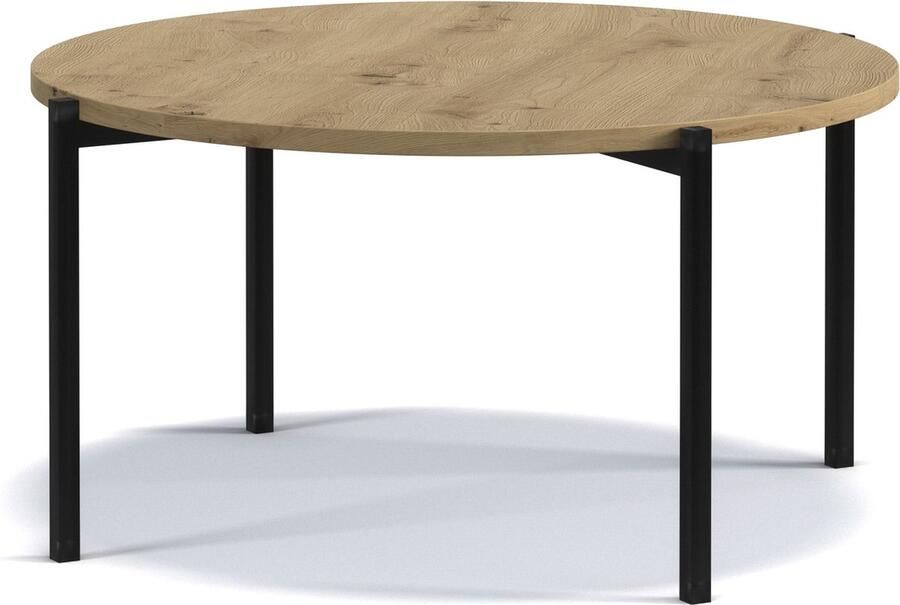 Maxi Maja Sigma A Salontafel Ronde Ø 84.2 cm hoogte 43 cm metalen frame woonkamermeubel zwart ambachtelijk eiken