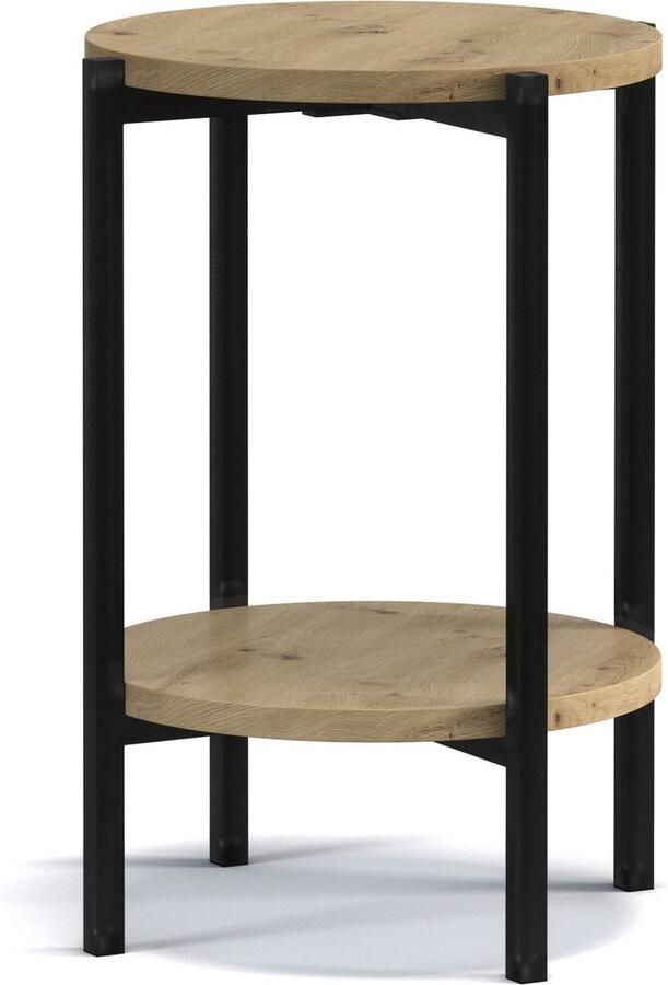 Maxi Maja Sigma D Sidetable Hoge salontafel handig tafeltje 44.2 x 60 cm met plank metalen frame woonkamermeubel zwart ambachtelijk eiken