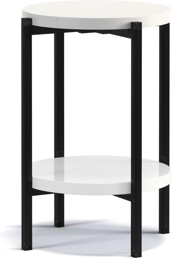 Maxi Maja Sigma D Sidetable Hoge salontafel handig tafeltje 44.2 x 61 cm met plank metalen frame woonkamermeubel zwart witte glans