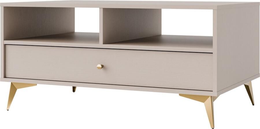 Maxi Maja Tokio 201 salontafel groot ergonomisch 100 x 65 cm met lade beige kleur metalen hoge poten met legplank woonkamer meubels