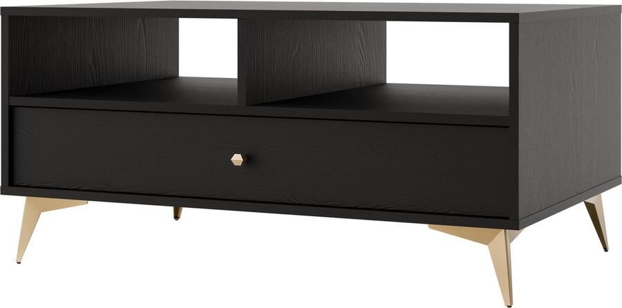 Maxi Maja Tokio 201 salontafel groot ergonomisch 100 x 65 cm met lade zwart grafiet kleur metalen hoge poten met legplank woonkamer meubels