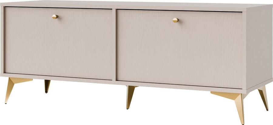 Maxi Maja Tokio 302 TV meubel staand TV-kast breedte 120 6 cm beige kleur metalen hoge poten met legplanken 2 deuren woonkamer meubel