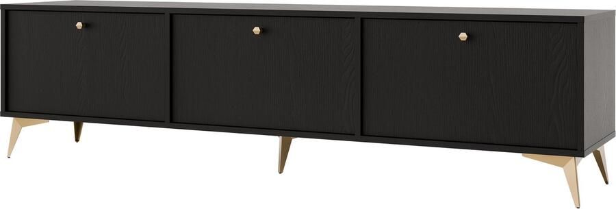 Maxi Maja Tokio 303 TV meubel staand TV-kast breedte 180 cm zwart grafiet metalen hoge poten met legplanken 3 deuren woonkamer meubel