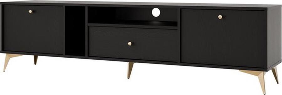 Maxi Maja Tokio 313 TV meubel staand TV-kast 180 cm 1 lade en 2 kleppen zwart grafiet met metalen poten