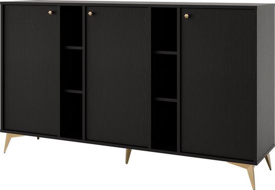 Maxi Maja Tokio 823 dressoir commode 157 7 cm 3 deuren zwart grafiet met metalen poten