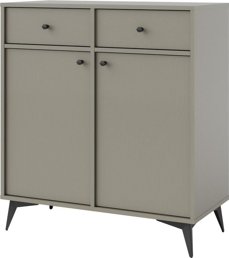 Maxi Maja Tokio 826 ladekast commode dressoir breedte 83 6 cm lichtgroene kleur metalen hoge poten 2 laden 2 deuren met legplanken woonkamermeubels