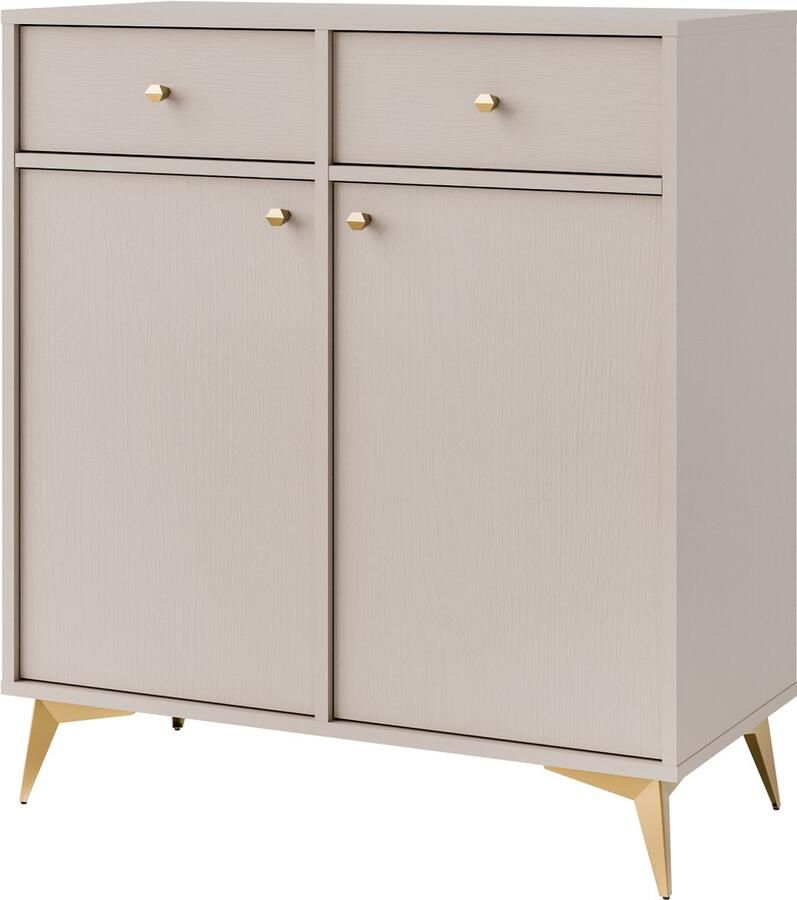 Maxi Maja Tokio 826 ladenkast commode dressoir breedte 83 6 cm beige kleur metalen hoge poten 2 laden 2 deuren met legplanken woonkamermeubels