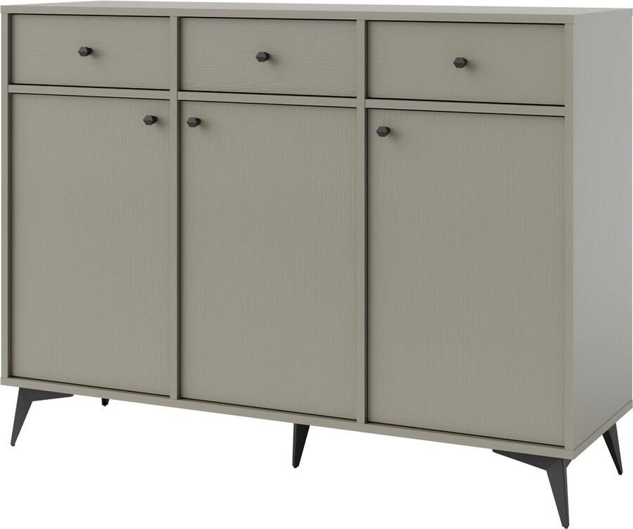 Maxi Maja Tokio 827 ladekast commode dressoir breedte 124 5 cm lichtgroene kleur metalen hoge poten 3 laden 3 deuren met legplanken woonkamermeubels