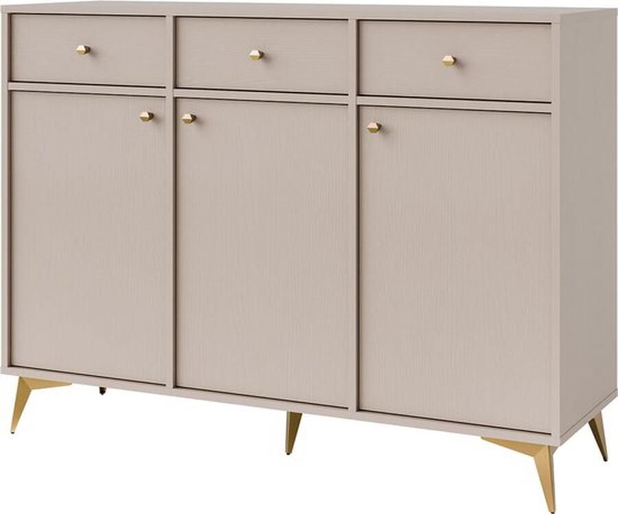 Maxi Maja Tokio ladekast dressoir 124 5 cm 3 laden en 3 deuren beige kleur met metalen poten