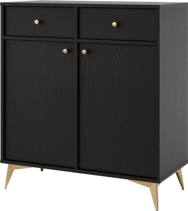 Maxi Maja Tokio ladekast dressoir 83 6 cm 2 deuren 2 laden zwart grafiet met metalen poten