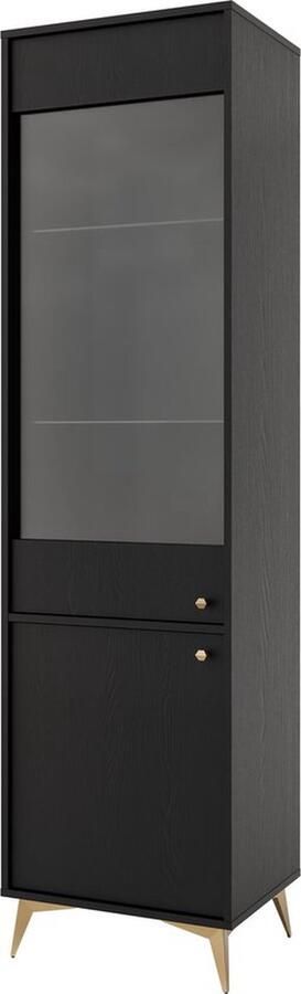 Maxi Maja Tokio vitrinekast 51 8 cm breedte 193 5 cm hoogte 2 deuren zwart grafiet met LED verlichting