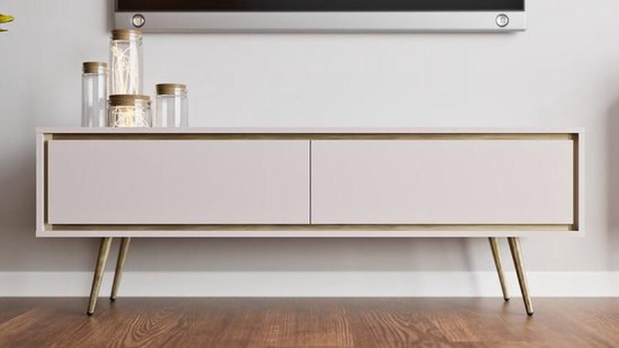 Maxi Maja Tori TV-meubel 150 cm 2 kleppen kasjmier met metalen poten en push-to-open systeem