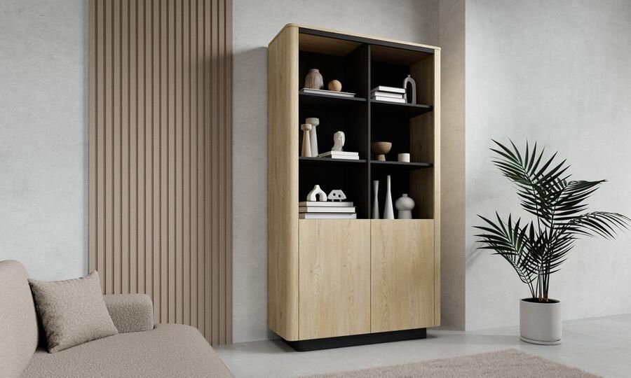 Maxi Maja TORRO 2D hoge boekenkast met deuren en legplanken hoogte 190 1 cm breedte 113 2 cm woonkamer meubels cremona eik + zwart