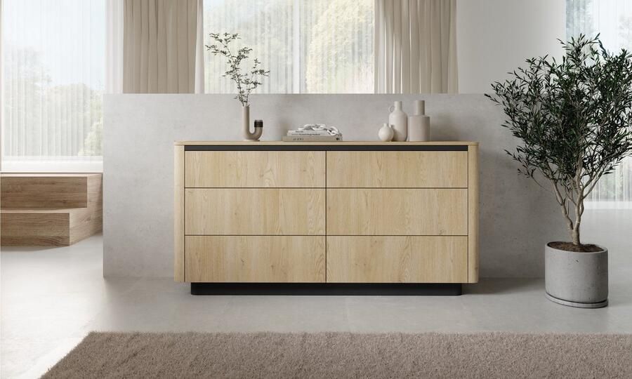 Maxi Maja TORRO 6s ladekast met 6 laden -ruime commode voor woon- en slaapkamer breedte 163 cm decor eik cremona + zwart