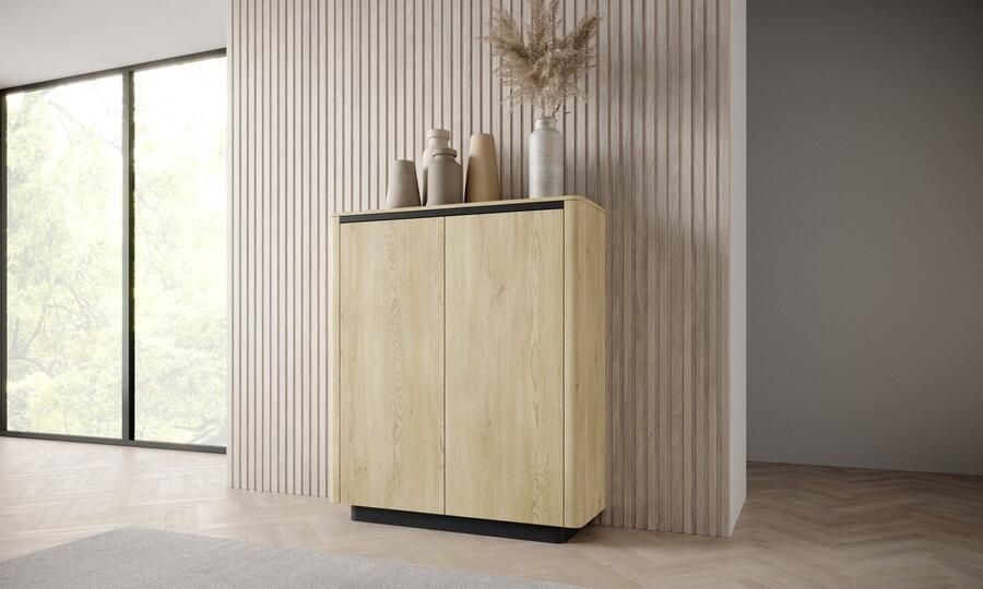 Maxi Maja TORRO hoge tweedeurs commode met legplanken draaideuren ruim dressoir breedte 113 2 cm cremona eik decor + zwart