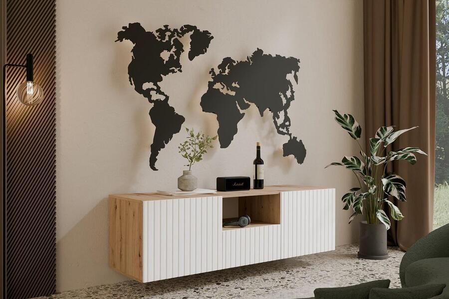 Maxi Maja TV kast MIO 140 staand hangend TV meubel breedte 140 cm wit gefreesde fronten eiken artisan 3 fronten met legplanken hoge poten woonkamer meubels