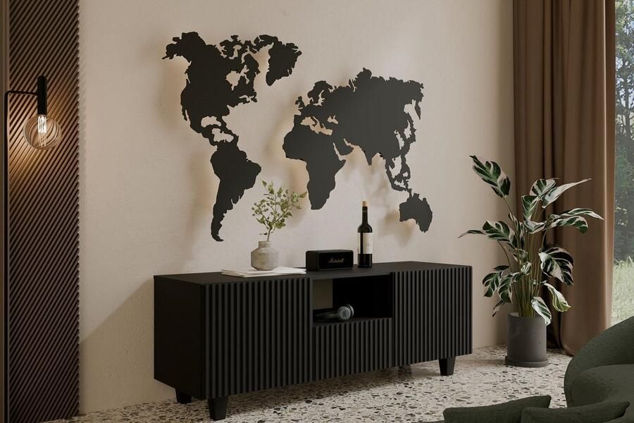 Maxi Maja TV kast MIO 140 staand hangend TV meubel breedte 140 cm zwarte kleur 3 fronten met legplanken hoge poten woonkamer meubels