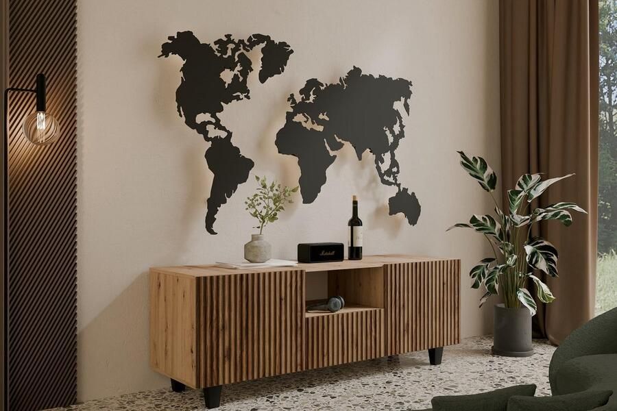 Maxi Maja TV kast NOE 140 staand hangend TV meubel breedte 140 cm Catania deurkleur + eiken artisan 3 fronten met legplanken hoge poten woonkamer meubels