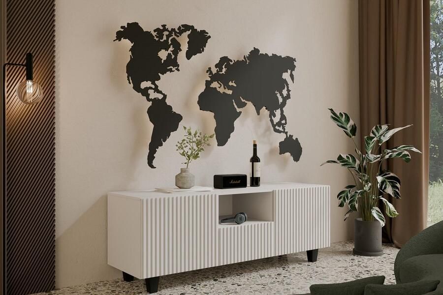 Maxi Maja TV kast NOE 140 staand hangend TV meubel breedte 140 cm kleur wit 3 fronten met legplanken hoge poten woonkamer meubels