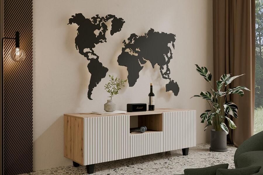 Maxi Maja TV kast NOE 140 staand hangend TV meubel breedte 140 cm wit gefreesde fronten eiken artisan 3 fronten met legplanken hoge poten woonkamer meubels