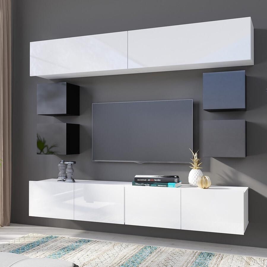 Maxi Maja TV-meubel CALABRINI 16 Hangmeubel wit + zwart glans 210 cm