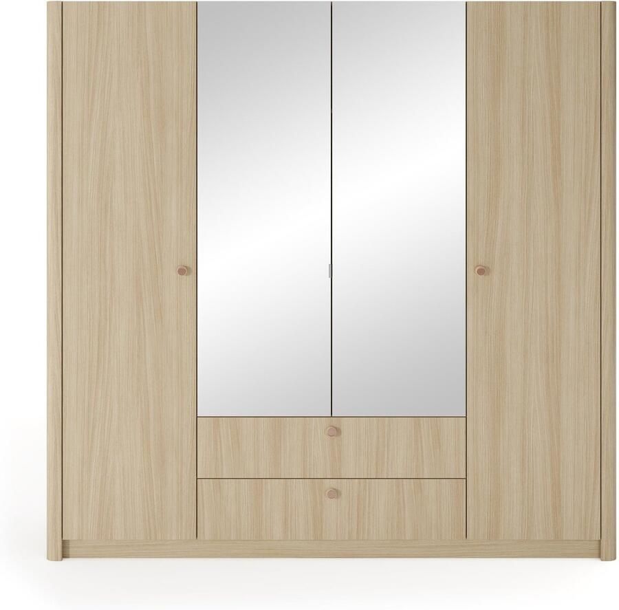 Maxi Maja Viki kledingkast breedte 213 cm ruime kleerkast met 4 fronten garderobekast met spiegel met 2 laden met legplanken hanggedeelte decor: barista eik