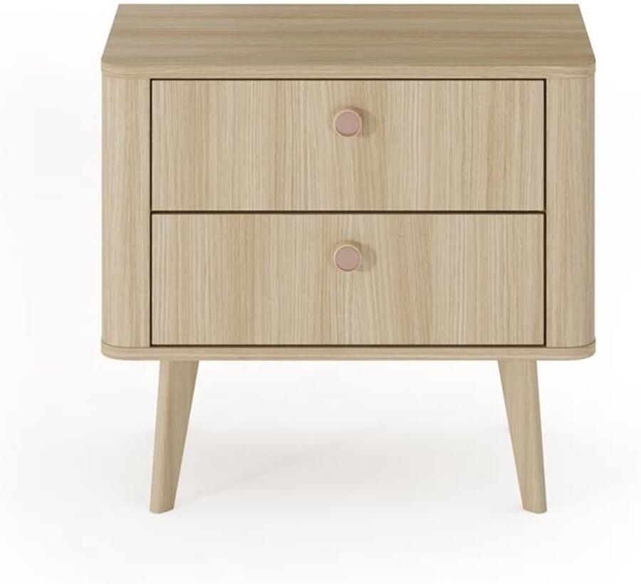 Maxi Maja Viki nachtkastje met 2 laden kast op hoge houten poten slaapkamermeubel 63.2 x 57.3 x 38 cm
