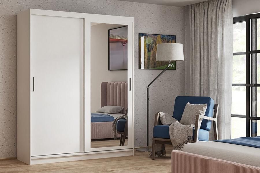 Maxi Maja Witte kledingkast met spiegel Kledingkast voor de kamer met planken Kledingkast met laden 160 cm