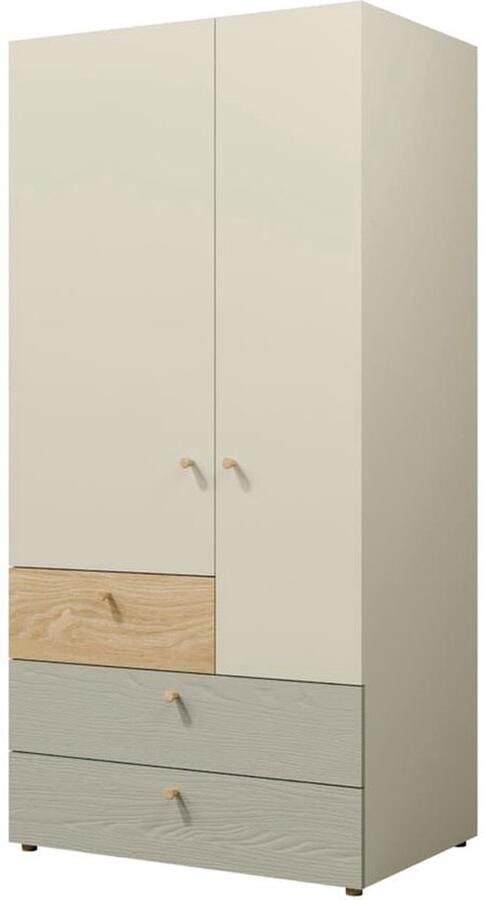 Maxi Maja Yuki 2 kledingkast twee-deurs kledingkast 90 cm grijsbeige geolied eiken met lades en planken