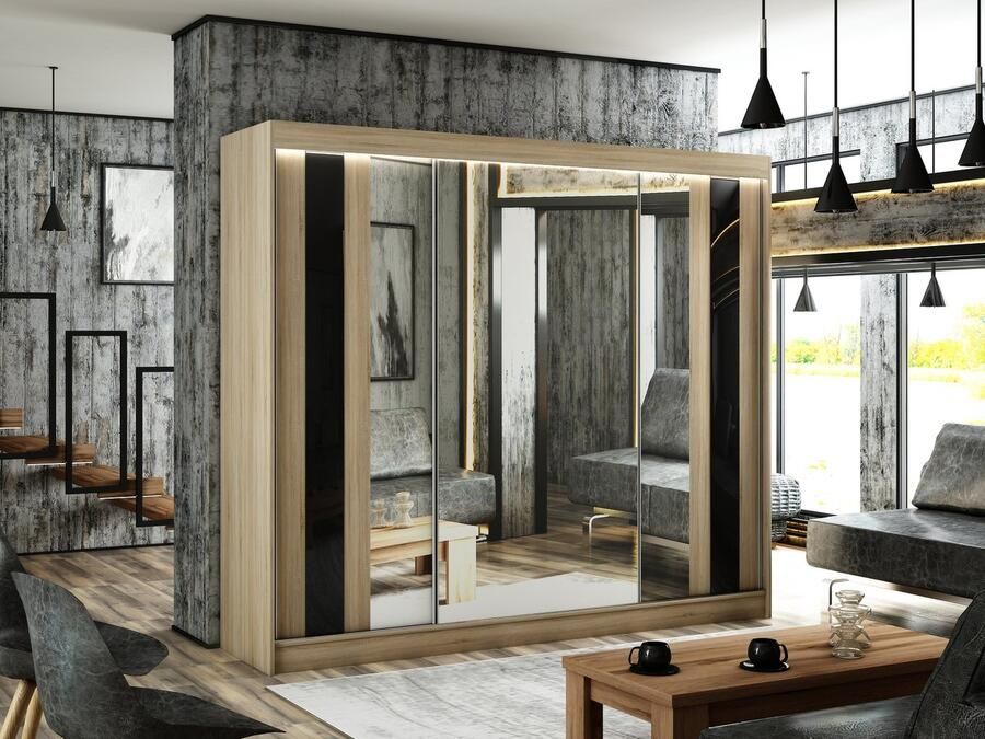 Maxi Maja OÜ Como schuifkast Sonoma eiken + Sonoma eiken front + zwarte lacobel 250 Arton